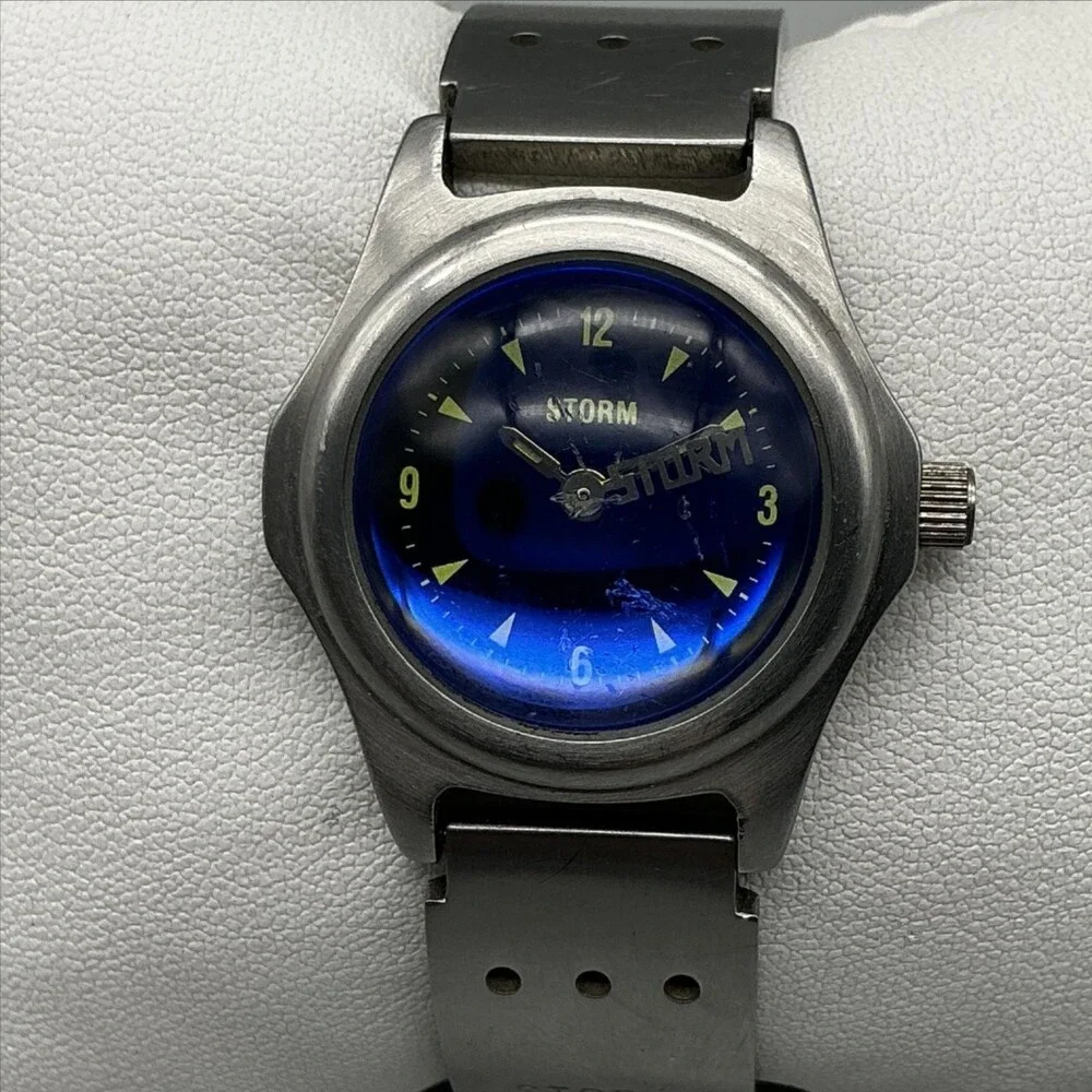 Storm Lazer Bubble Lady Womens Watch 30mm Blue Dial Stainless New Battery 6.25